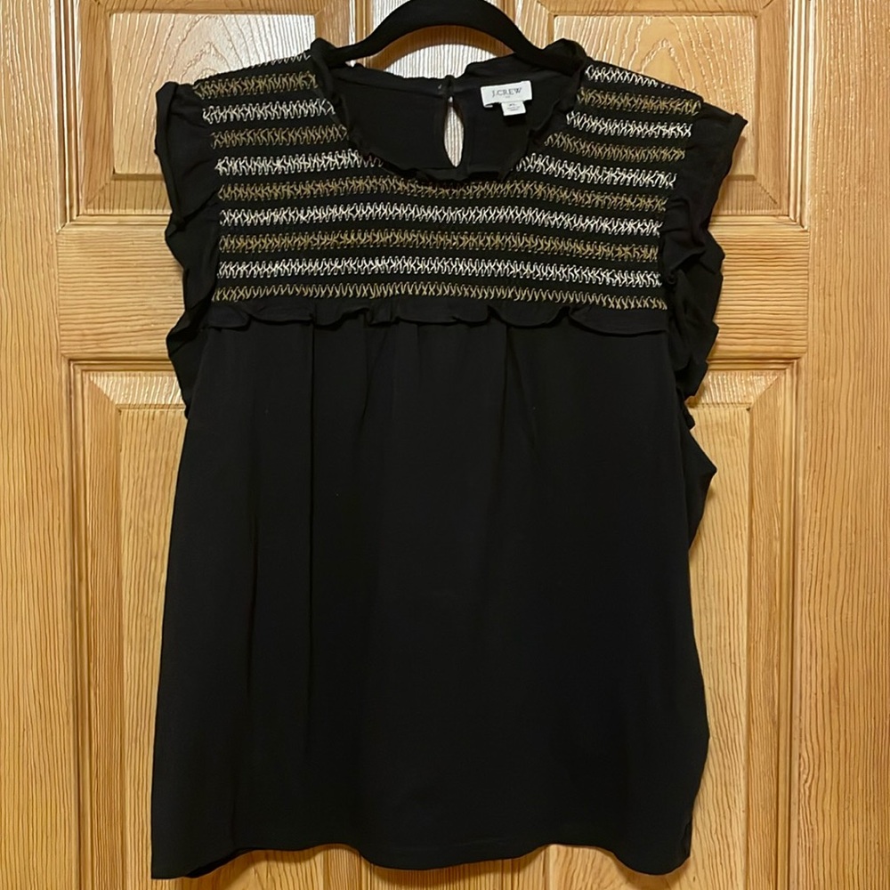 J. Crew shirt 
Women’s XL
Black ruffle sleeve top